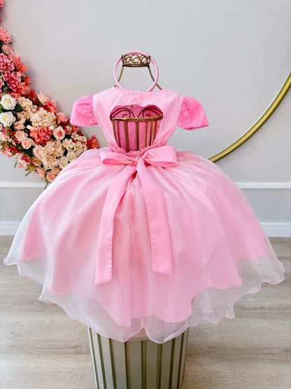Vestido de encaje rosa para niñas en rosa chicle con perlas