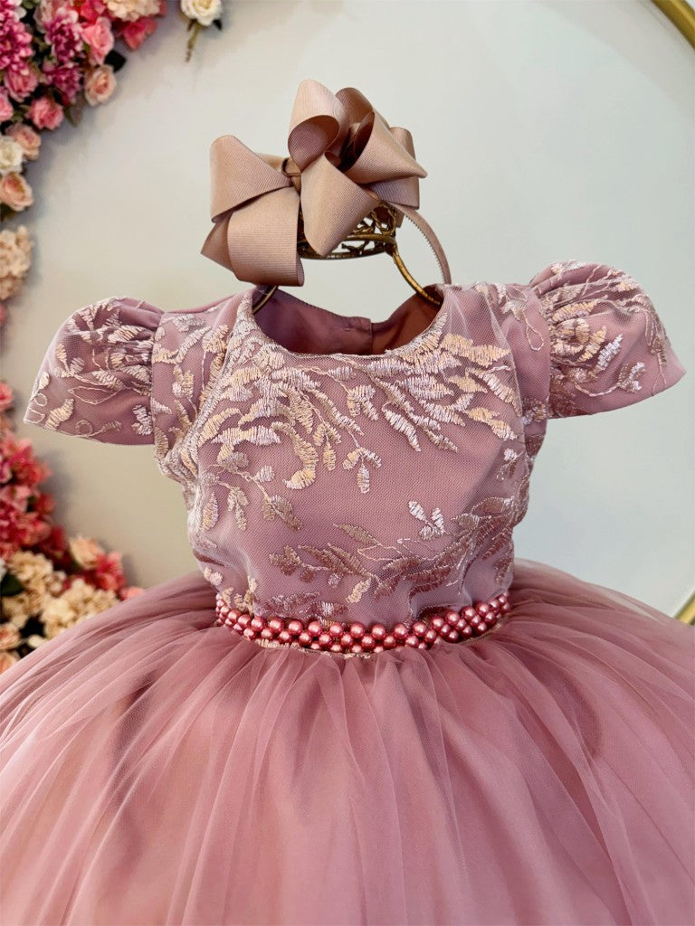 Vestido infantil de lujo Rose Damas con encaje y perlas