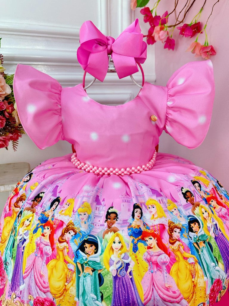 Vestido de fiesta de princesa rosa para niñas con perlas
