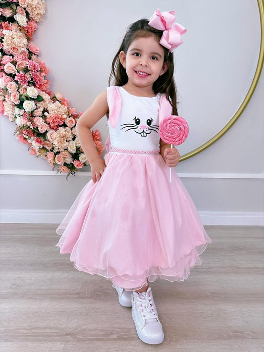 Vestido infantil de conejito de Pascua con falda de purpurina de lujo