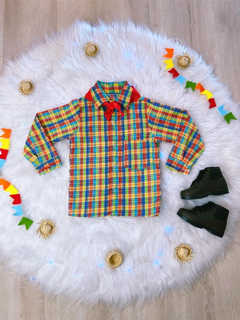 Camisa Junino Arraiá cuadros amarillos