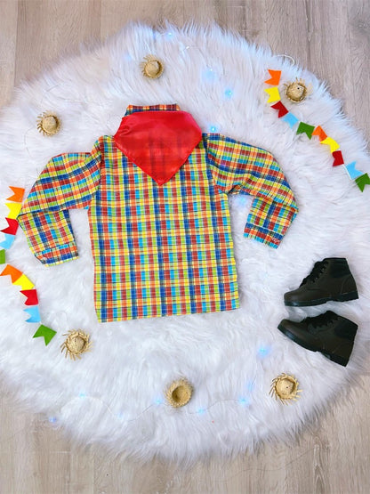 Camisa Junino Arraiá cuadros amarillos