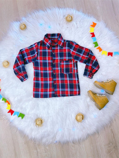 Camisa de franela a cuadros Junino roja y azul marino