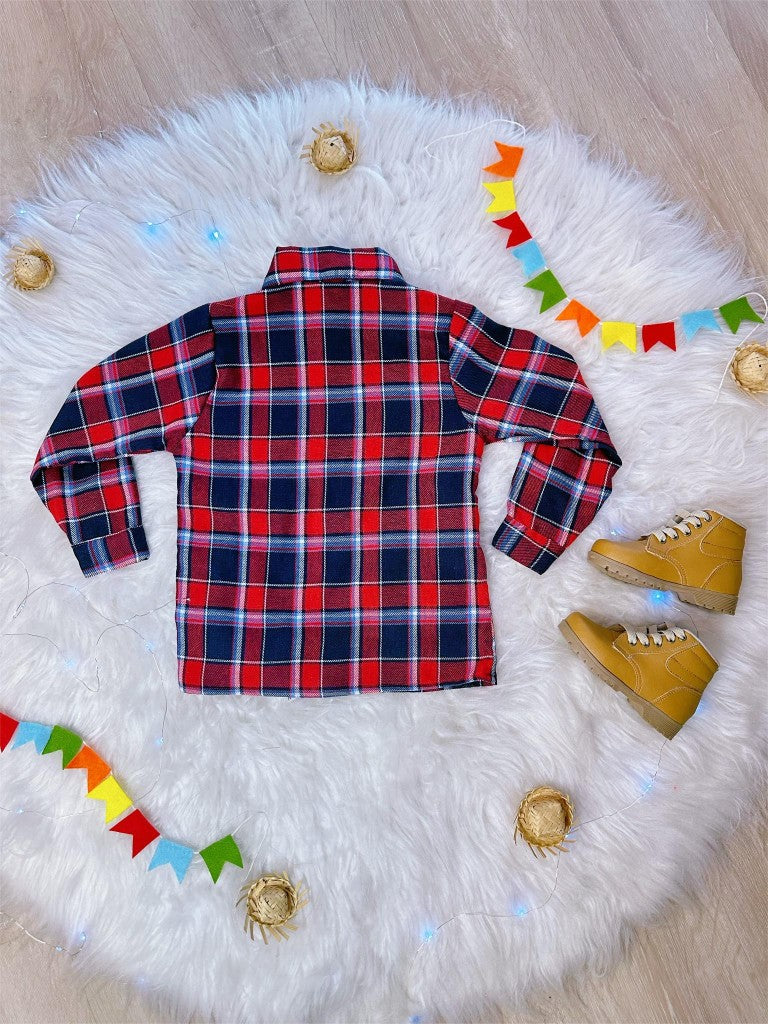 Camisa de franela a cuadros Junino roja y azul marino