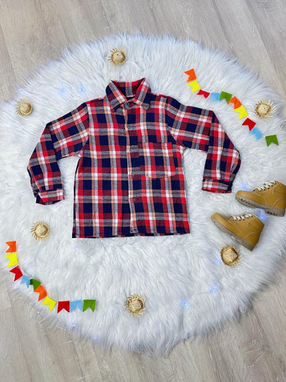 Camisa a cuadros Junino roja, blanca y azul marino