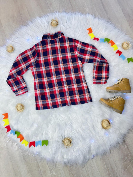 Camisa a cuadros Junino roja, blanca y azul marino