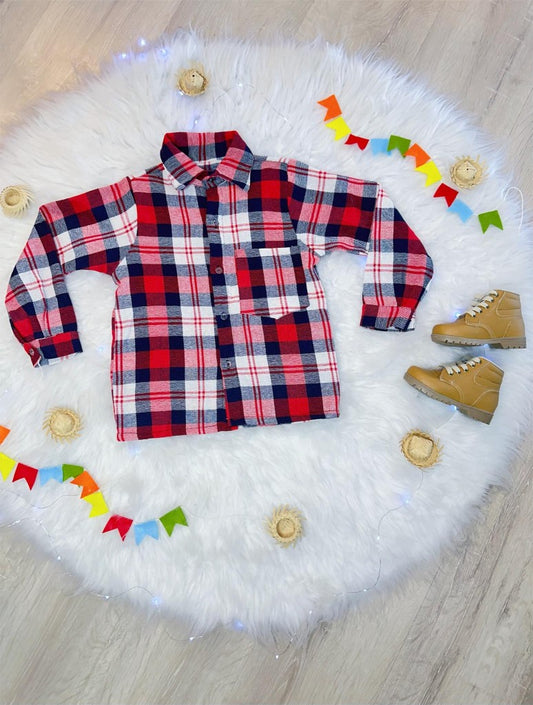 Camisa a cuadros Junino roja, azul marino y blanca
