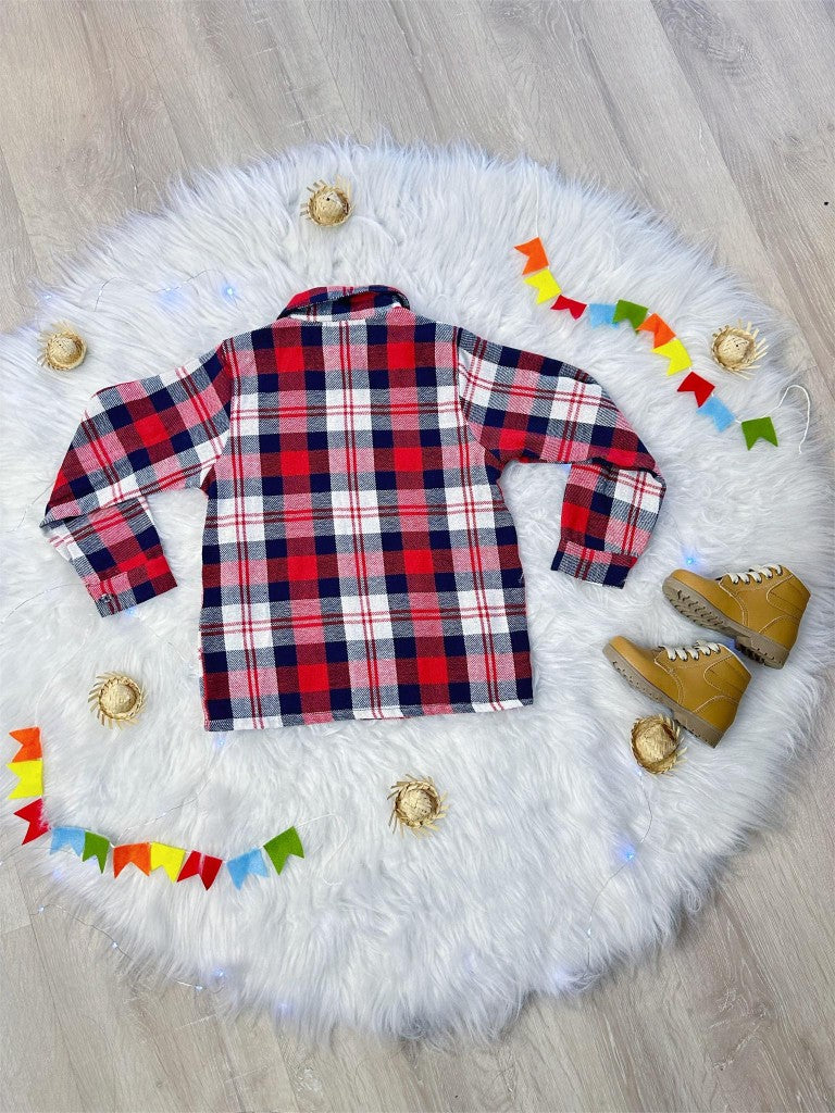 Camisa a cuadros Junino roja, azul marino y blanca