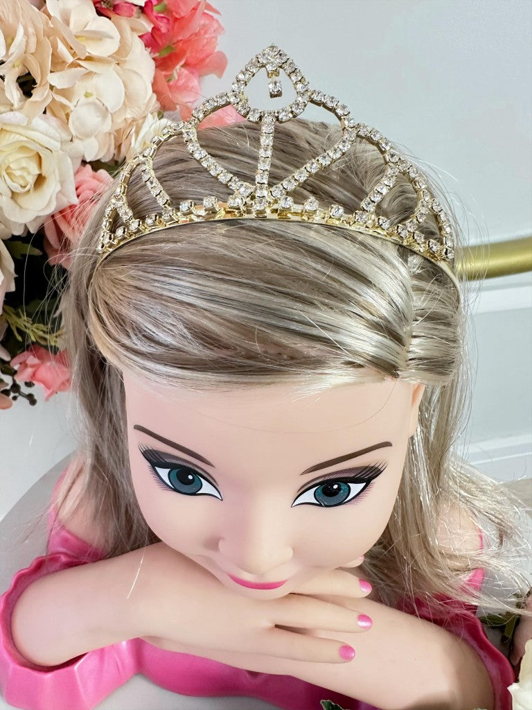 Corona de corazón real infantil con colgante de plata y oro