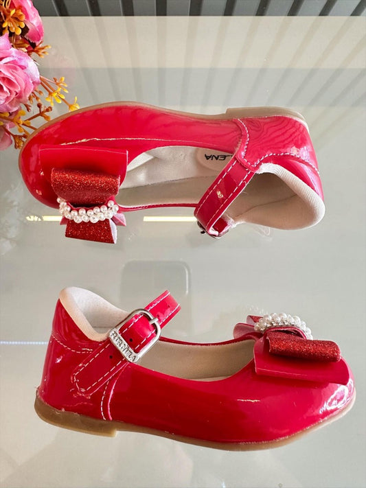 Aplique de lazo con barniz para zapatos rojo y purpurina de diamantes de imitación 