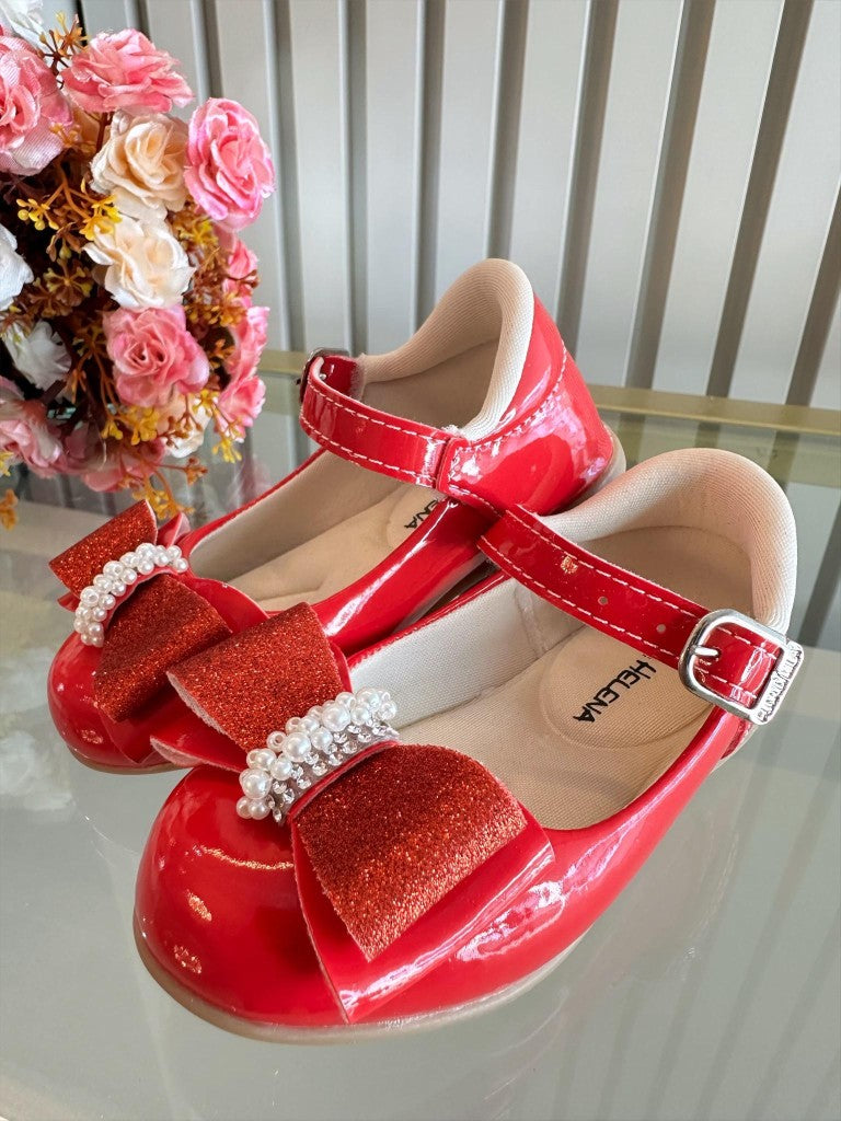 Aplique de lazo con barniz para zapatos rojo y purpurina de diamantes de imitación 