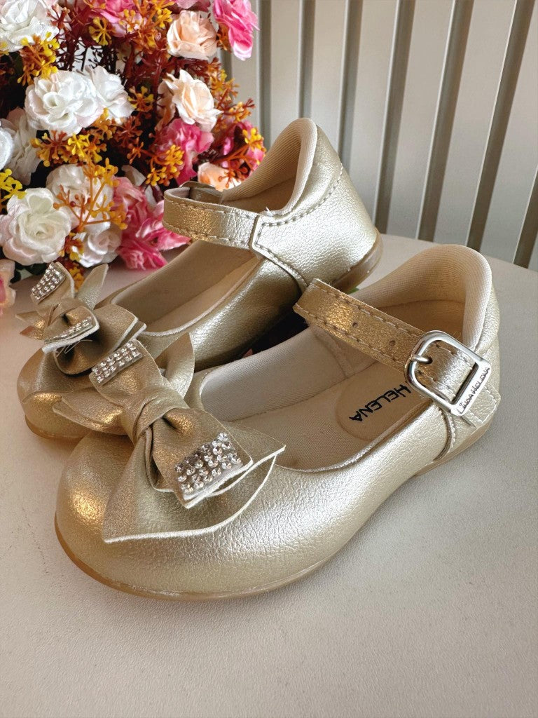 Zapato dorado con lazo y aplique de diamantes de imitación 