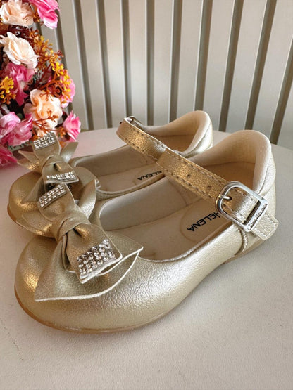 Zapato dorado con lazo y aplique de diamantes de imitación 