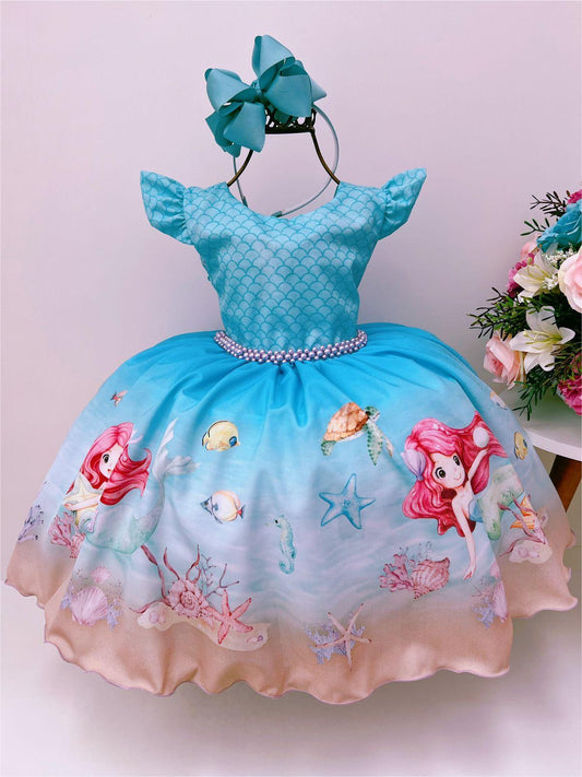 Vestido infantil de La Sirenita bajo el mar, escamas de lujo