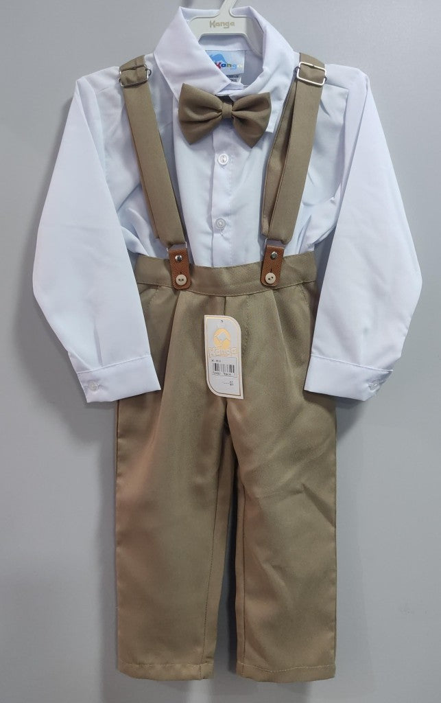 Conjunto Formal Camisa, Pantalón, Corbata y Tirantes Caqui