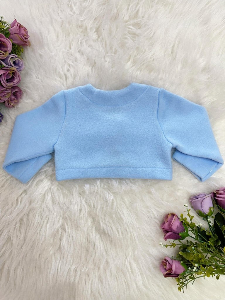 Bolero infantil de lujo azul bebé con botón 