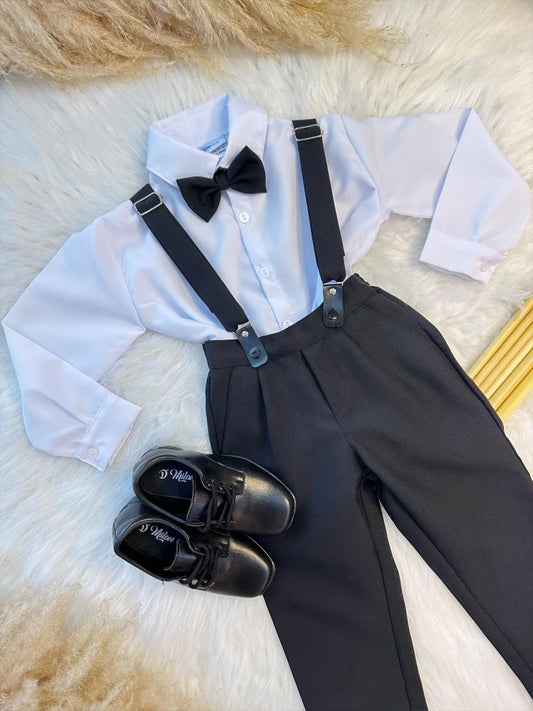 Conjunto Formal Camisa, Pantalón, Corbata y Tirantes Negros
