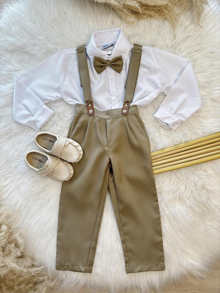 Conjunto Formal Camisa, Pantalón, Corbata y Tirantes Caqui