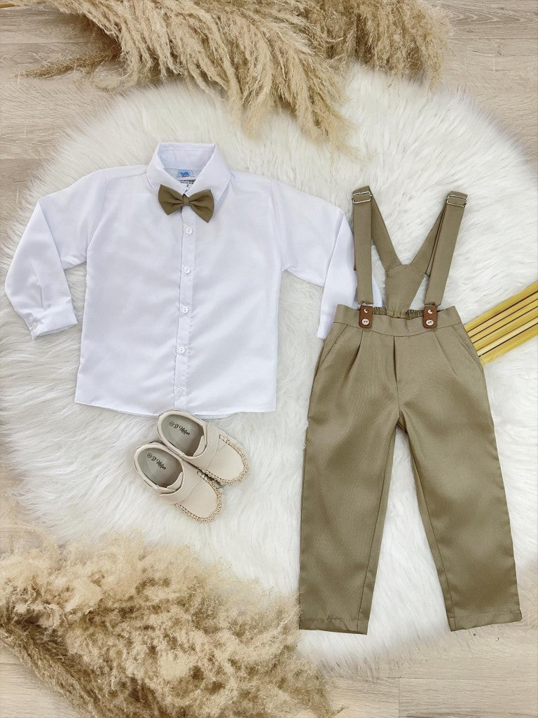 Conjunto Formal Camisa, Pantalón, Corbata y Tirantes Caqui