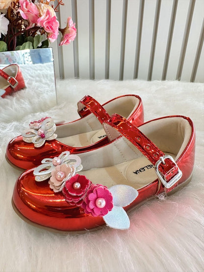 Pantuflas rojas metalizadas Jardín encantado de lujo
