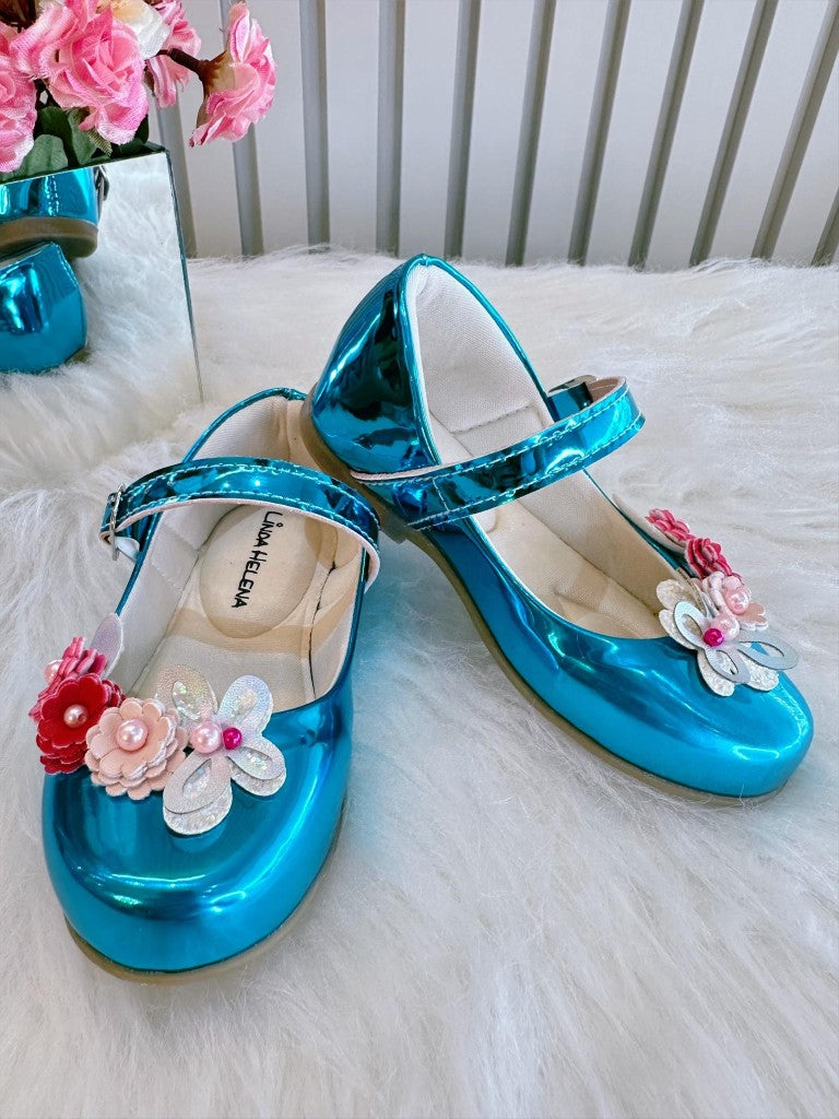 Pantuflas turquesas metálicas de lujo Enchanted Garden
