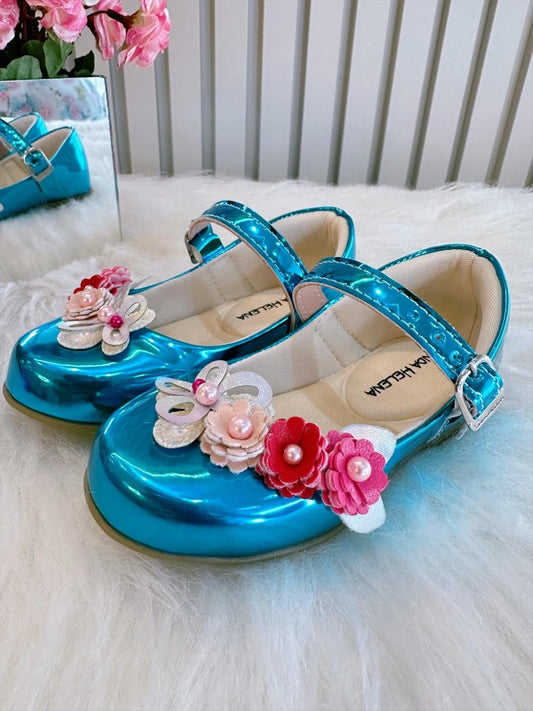 Pantuflas turquesas metálicas de lujo Enchanted Garden