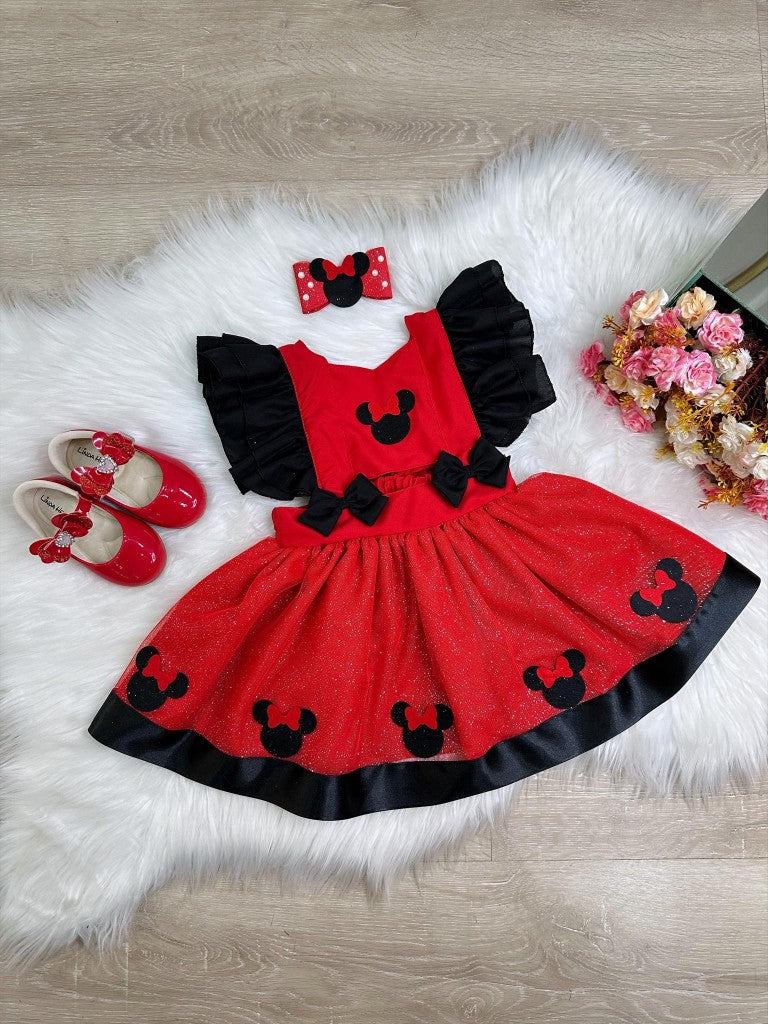Mono rojo de Minnie Mouse con lazo y falda de purpurina de lujo