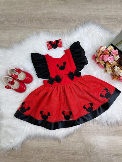 Mono rojo de Minnie Mouse con lazo y falda de purpurina de lujo