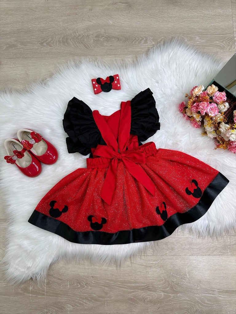 Mono rojo de Minnie Mouse con lazo y falda de purpurina de lujo