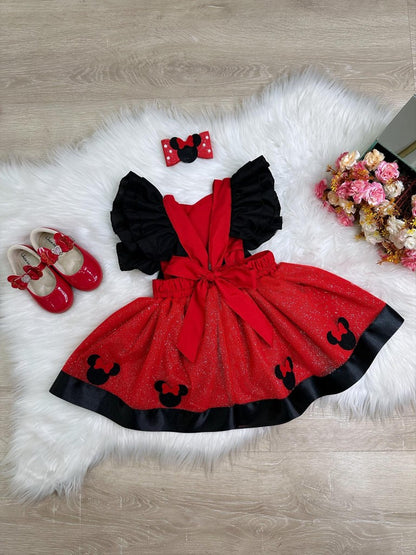 Mono rojo de Minnie Mouse con lazo y falda de purpurina de lujo
