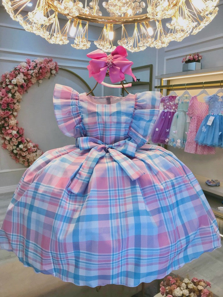 Vestido infantil de tartán a cuadros con caramelos coloridos de lujo