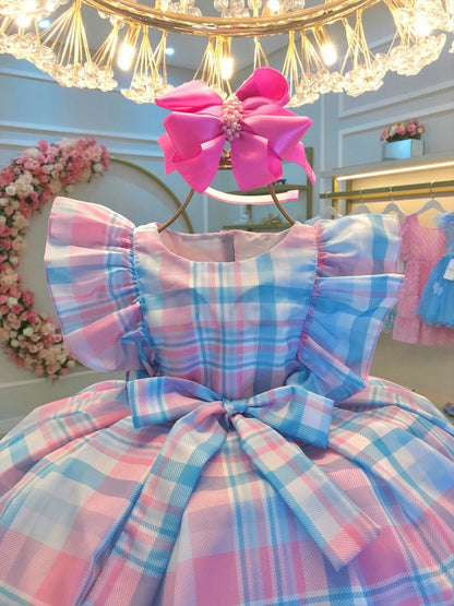 Vestido infantil de tartán a cuadros con caramelos coloridos de lujo