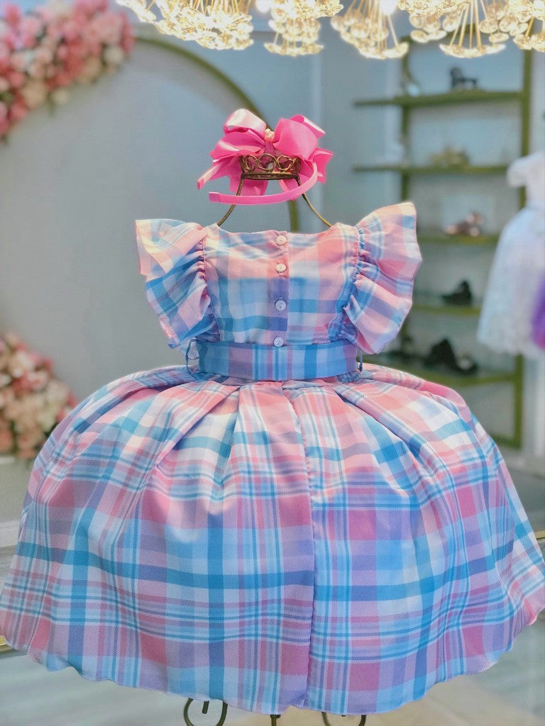 Vestido infantil de tartán a cuadros con caramelos coloridos de lujo