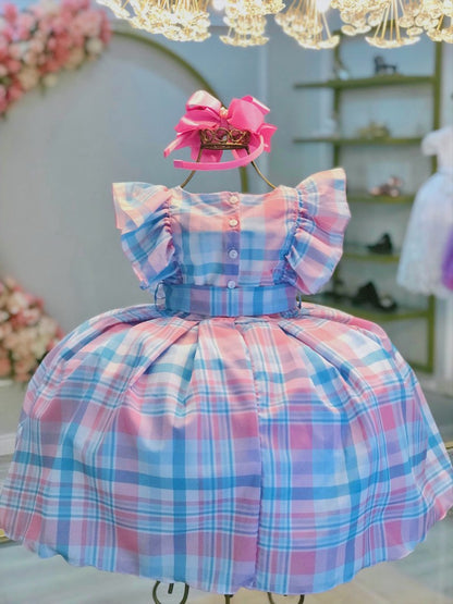 Vestido infantil de tartán a cuadros con caramelos coloridos de lujo