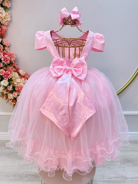 Vestido infantil rosa con mangas brillantes de lujo