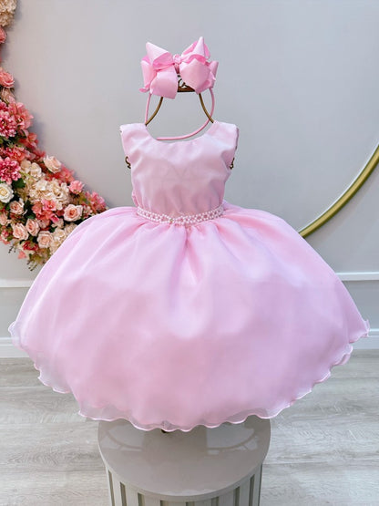 Vestido infantil con bufanda rosa y apliques de mariposas