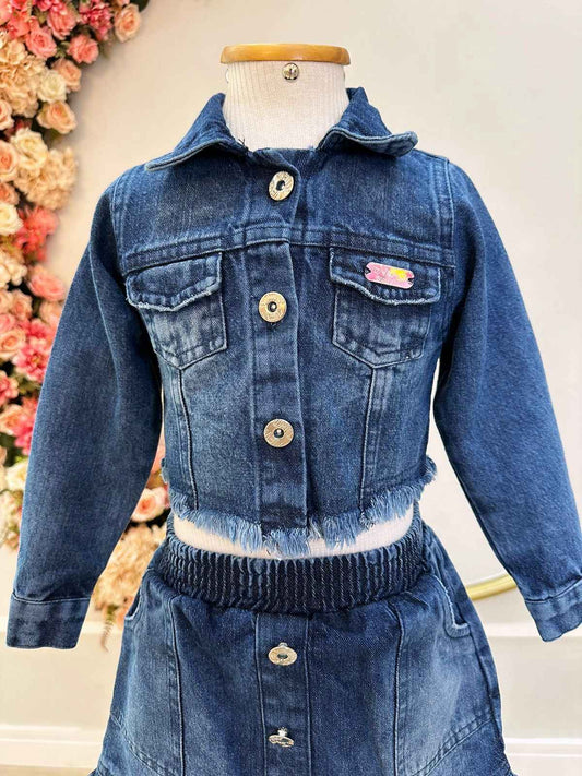 Conjunto de chaqueta y falda vaquera azul informal para niños