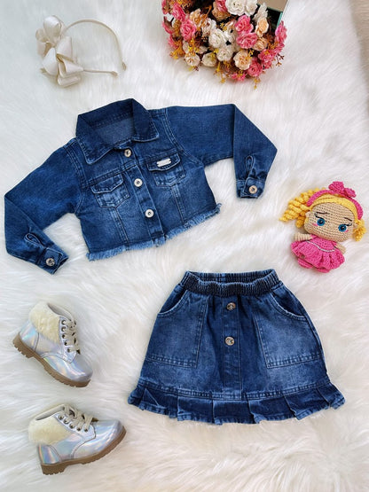 Conjunto de chaqueta y falda vaquera azul informal para niños