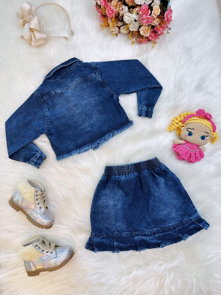 Conjunto de chaqueta y falda vaquera azul informal para niños