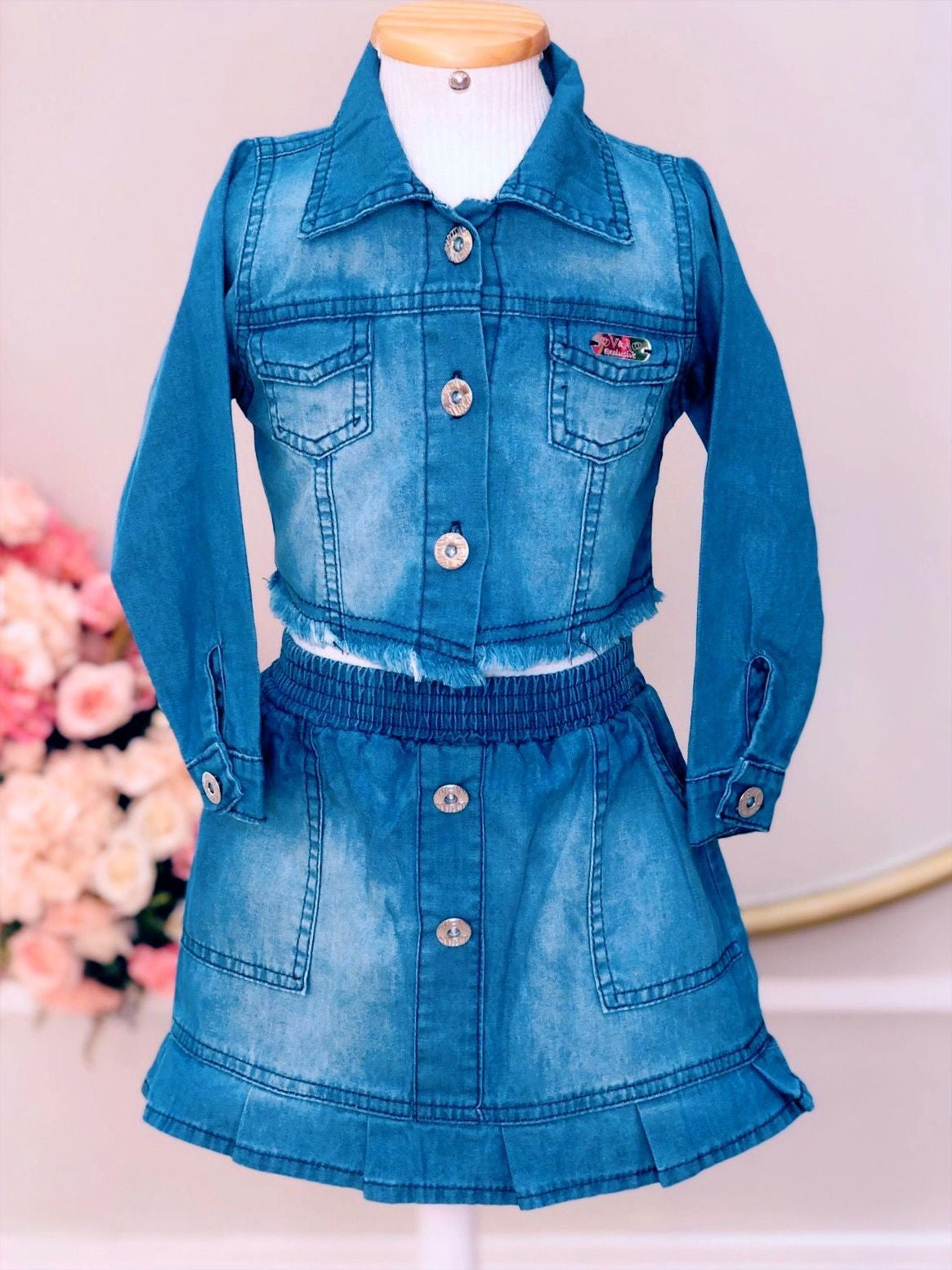Conjunto infantil: Chaqueta y falda vaquera azul de lujo