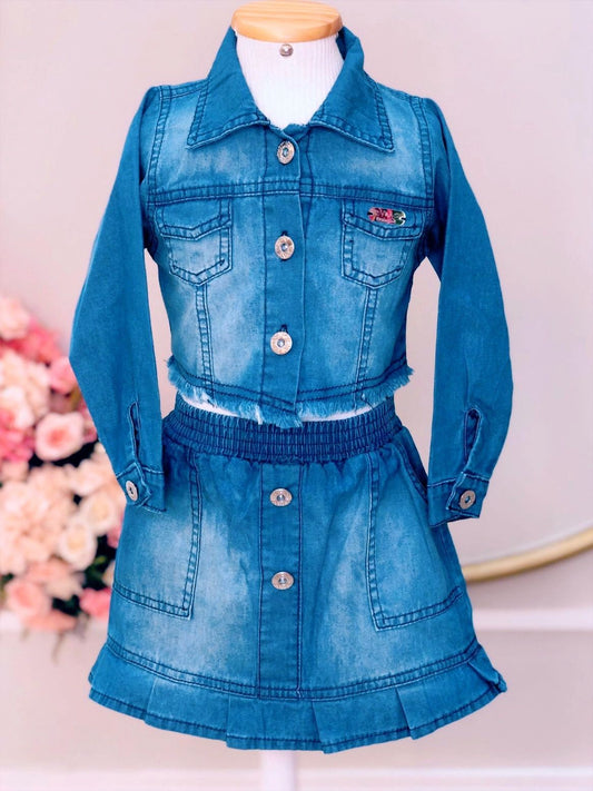 Conjunto infantil: Chaqueta y falda vaquera azul de lujo