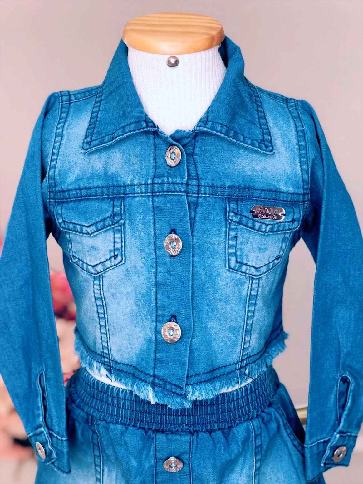 Conjunto infantil: Chaqueta y falda vaquera azul de lujo