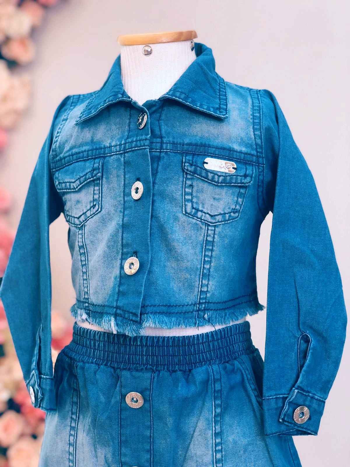 Conjunto infantil: Chaqueta y falda vaquera azul de lujo