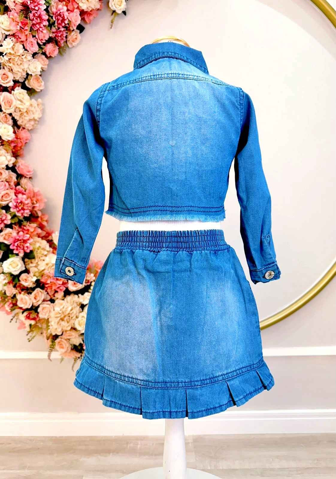 Conjunto infantil: Chaqueta y falda vaquera azul de lujo