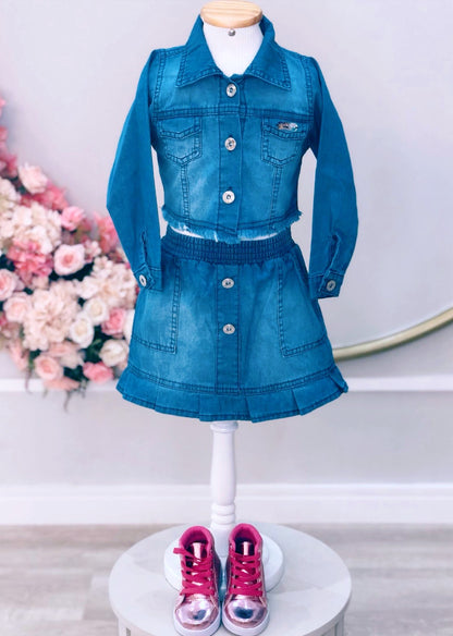 Conjunto infantil: Chaqueta y falda vaquera azul de lujo