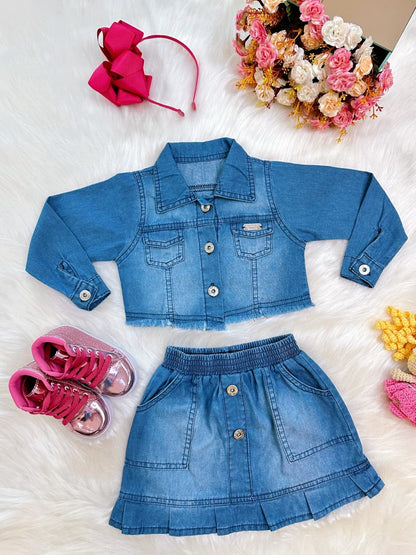 Conjunto infantil: Chaqueta y falda vaquera azul de lujo