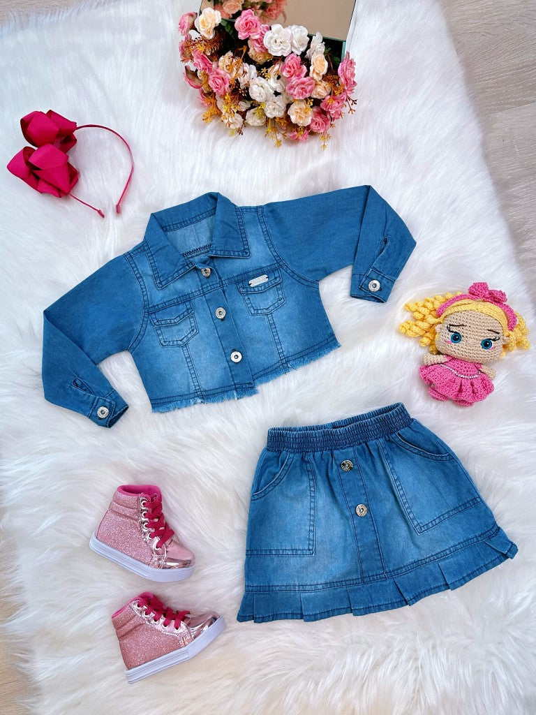 Conjunto infantil: Chaqueta y falda vaquera azul de lujo
