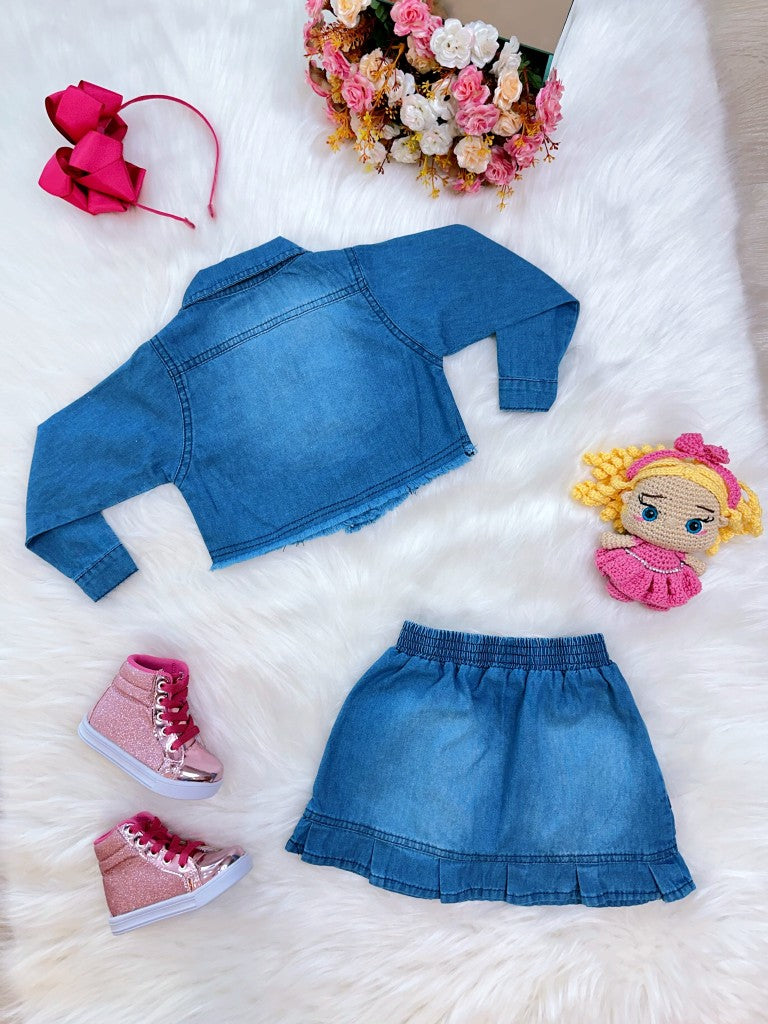 Conjunto infantil: Chaqueta y falda vaquera azul de lujo