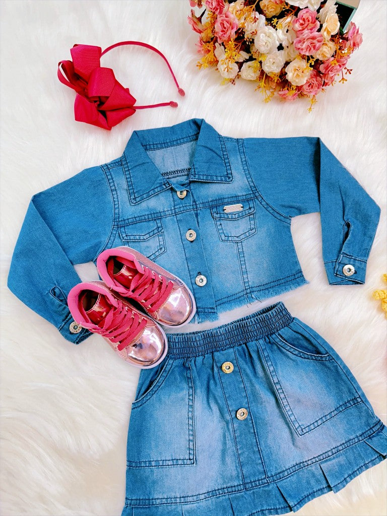 Conjunto infantil: Chaqueta y falda vaquera azul de lujo