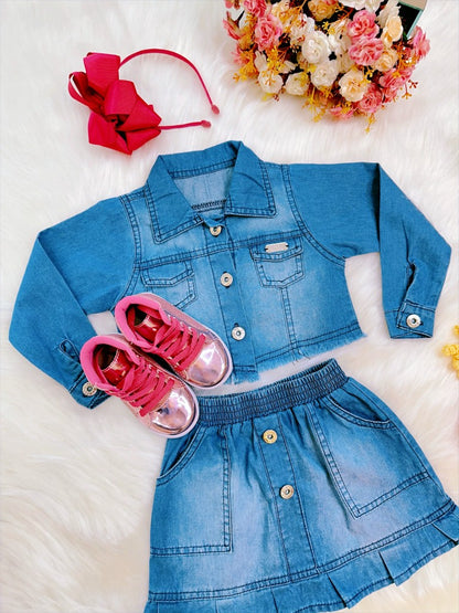 Conjunto infantil: Chaqueta y falda vaquera azul de lujo
